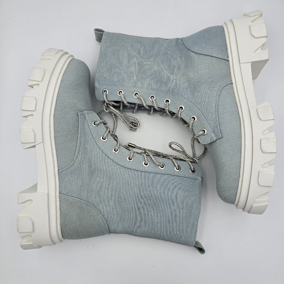 NWOT Cape Robbin Nunani Lace-up Rhinestone Combat Boots, Denim (Light Blue), 9 - Picture 11 of 16